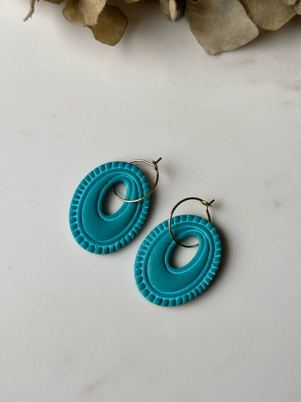 Turquoise Ovaal Creolen |  Polymeerklei Oorbellen Statement
