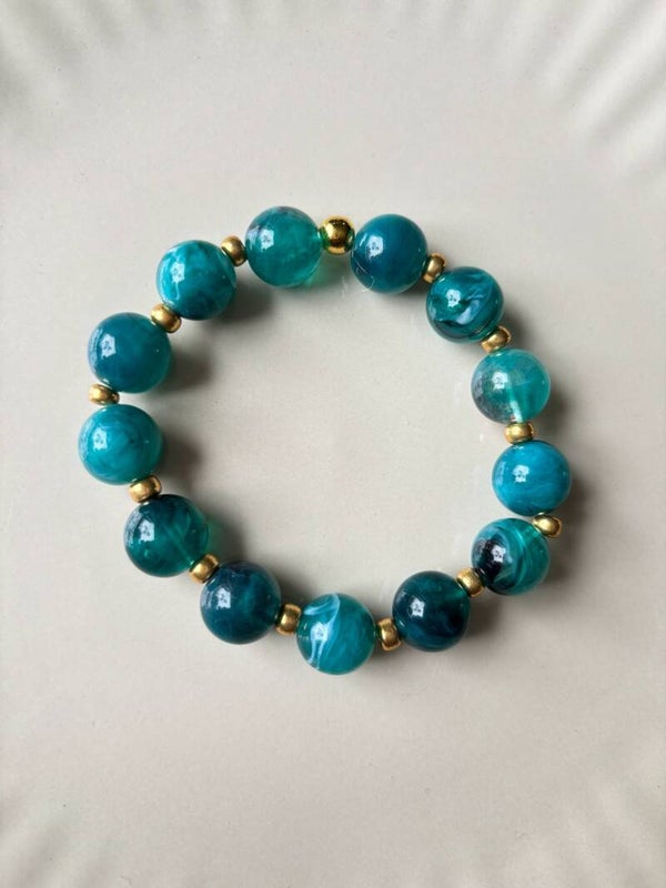 Turquoise Kralen Armband Marmer | Gouden Accenten