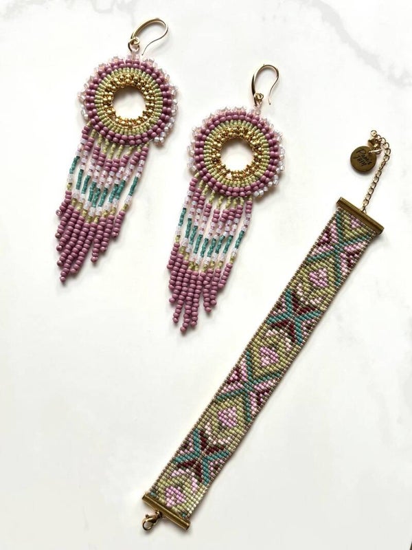Set :  Fringe Oorbellen + Miyuki Armband Handgemaakt