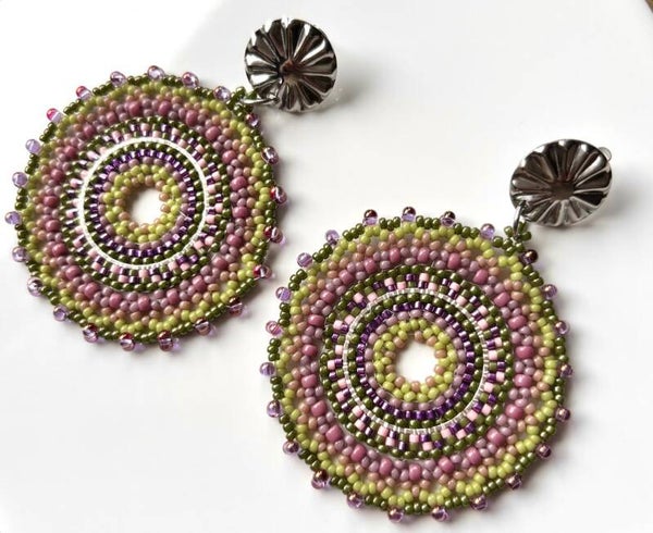Kleurrijke Boho Oorbellen Groen Roze Paars |  Grote Mandala Kralen Oorbellen