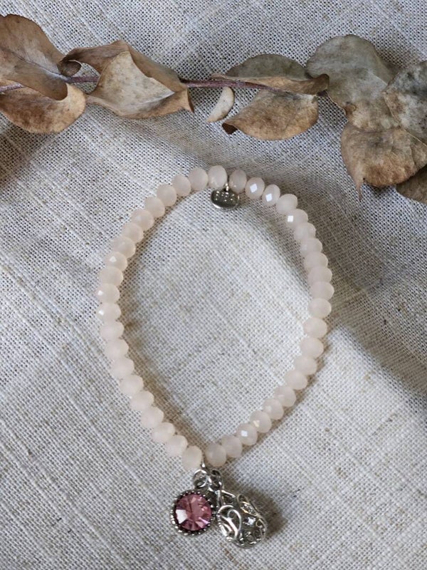 Biba Elastische Armband roze steen