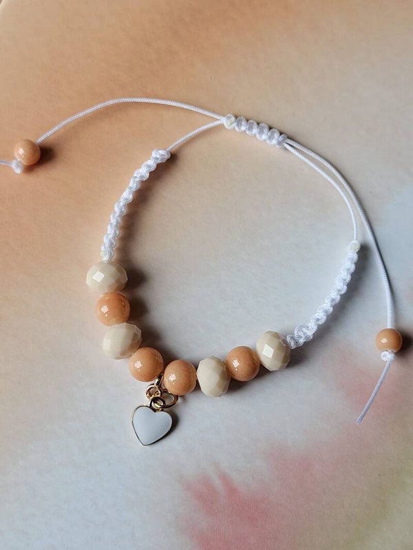 Macramé armbandje Facet Zalm-Wit