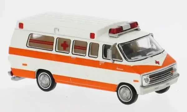 Brekina Dodge B 200 Ambulance 1975 – Wit/Donkeroranje – 1:87 – 18300