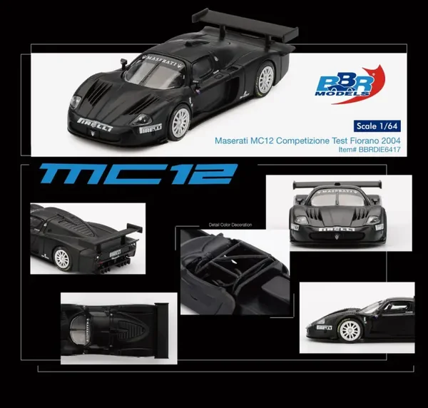 Maserati MC12 Competitizone test Fiorano '04, zwart 1:64 BBRDIE6417