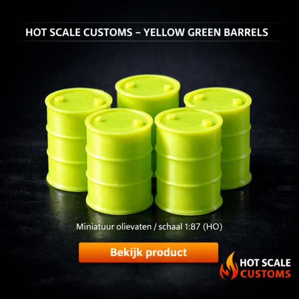 Hot Scale Customs Yellow‑Green Barrels – 1:87 (HO) – Dio8400D