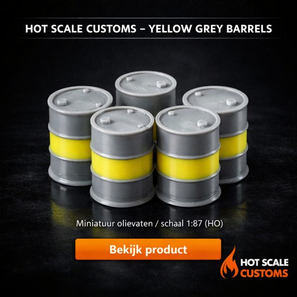 Hot Scale Customs Yellow‑Grey Barrels – 1:87 (HO) – Dio8400E