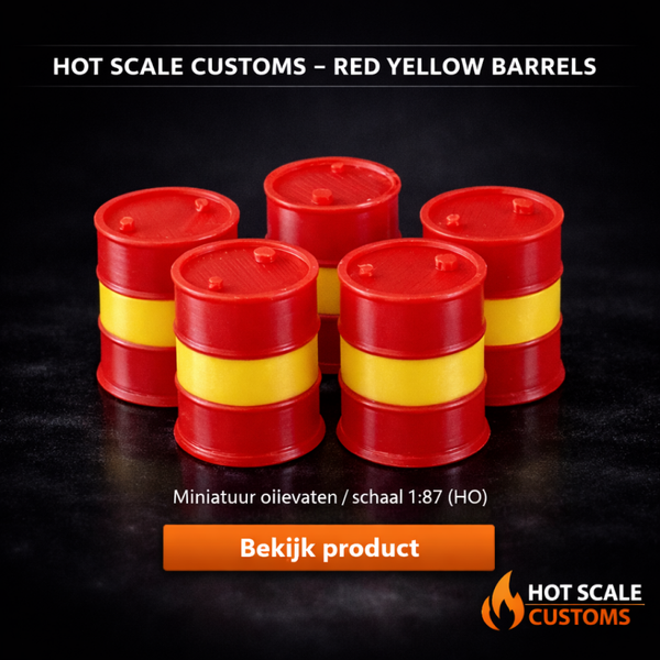 Hot Scale Customs Red‑Yellow Barrels – 1:87 (HO) – Dio8400H