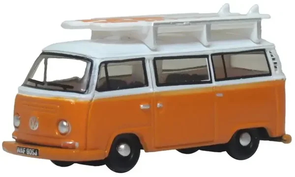 Oxford Diecast VW T2 Bay Window Bus Surfboards Signal Orange White 1:148 | NVW022