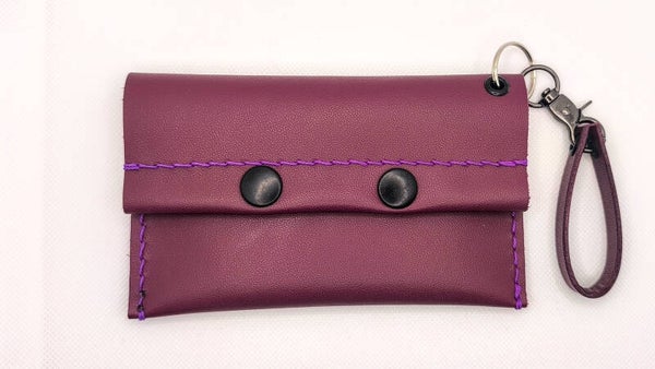 Portfel skórzany – 15×9 cm, dwa napy, brelok (handmade)