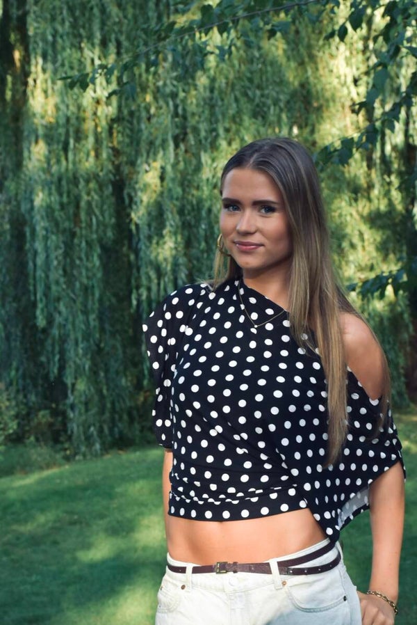 polka dots off shoulder