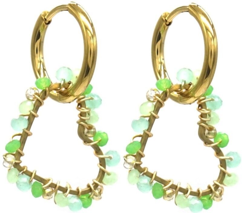 Oorbellen ‘glassbeads’ hart goud | groen