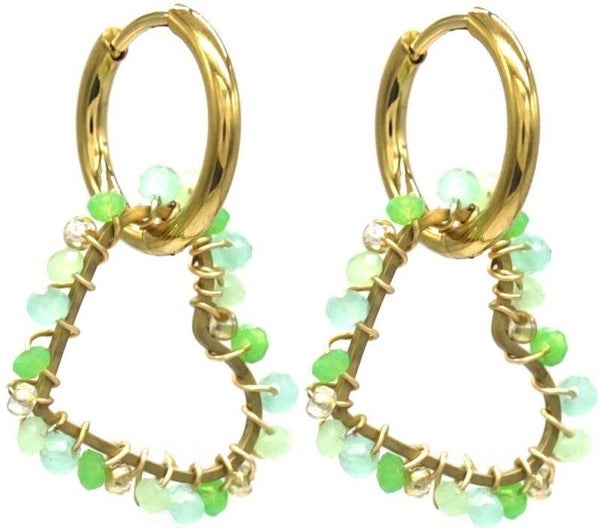 Oorbellen ‘glassbeads’ hart goud | groen