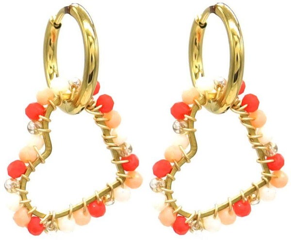 Oorbellen ‘glassbeads’ hart goud | oranje