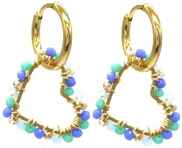 Oorbellen ‘glassbeads’ hart goud | blauw
