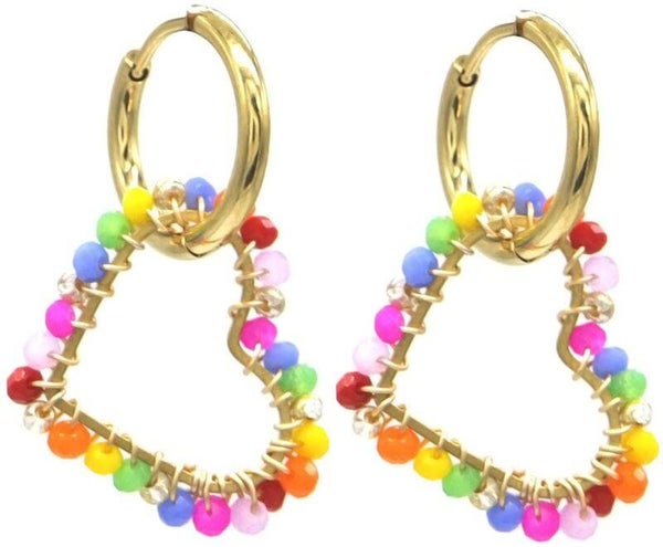 Oorbellen ‘glassbeads’ hart goud | multi