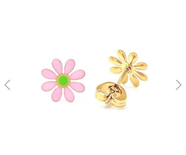 Studs bloemen goud | roze