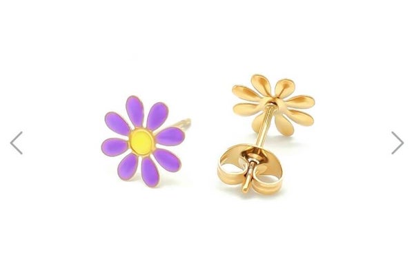 Studs bloemen goud | paars