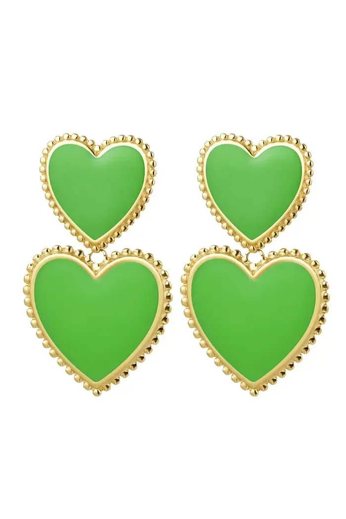 Oorbellen double love goud | groen