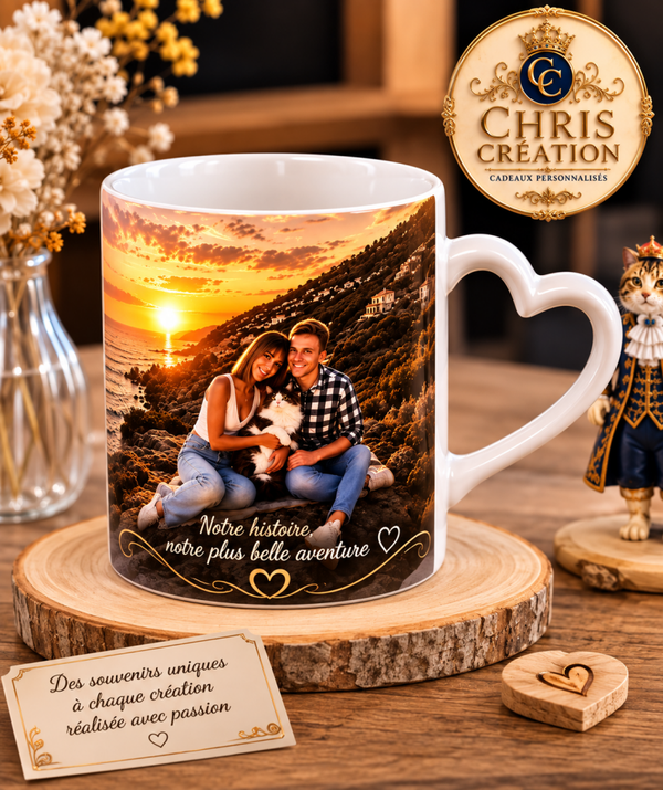 Tasse personnalisée – Anse en forme de cœur ❤️