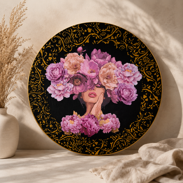 Vrouw met bloemen en goud