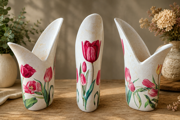 Gedecoupeerde tulpenvaas – Unieke decoratieve vaas met bloemen