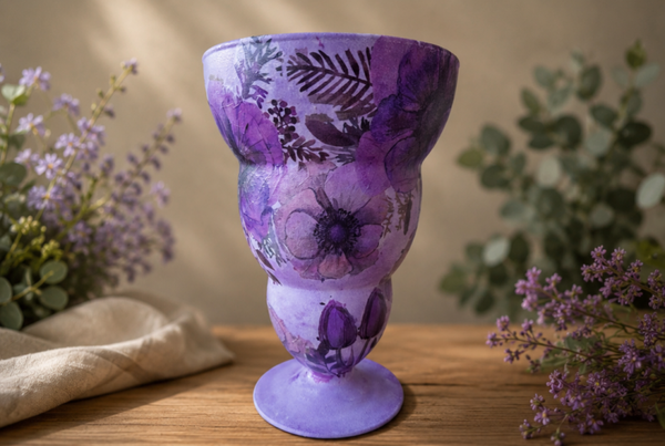 Lila vaas met paarse bloemen