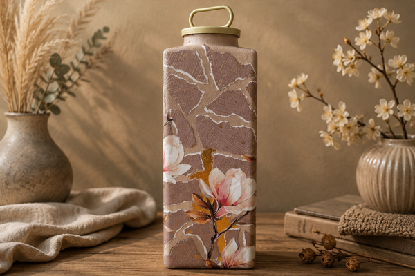 Driekantige vaas met magnolia's