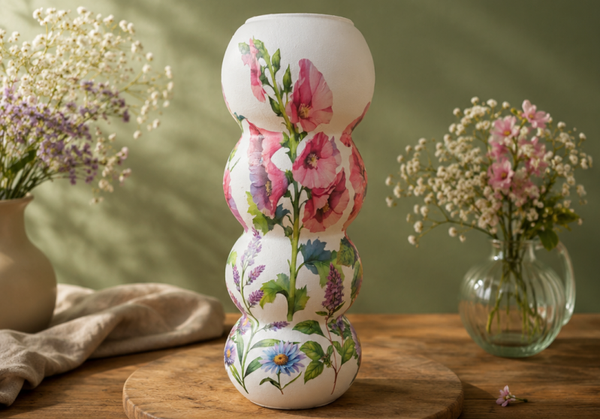 Witte Bollenvaas met Stokrozen