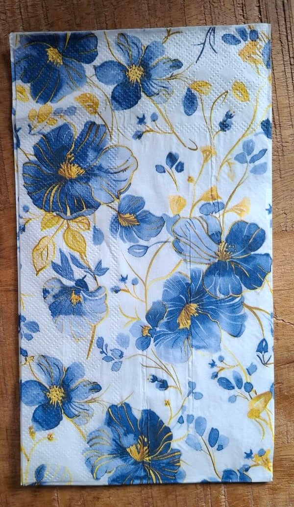 blauw met gouden bloemen