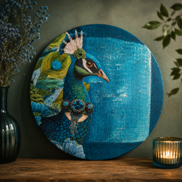 Muurcirkel pauw blauw/turquoise – 20 cm