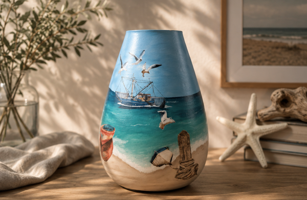 Mooi gevormde ovale vaas in blauw kleur - Zeezicht