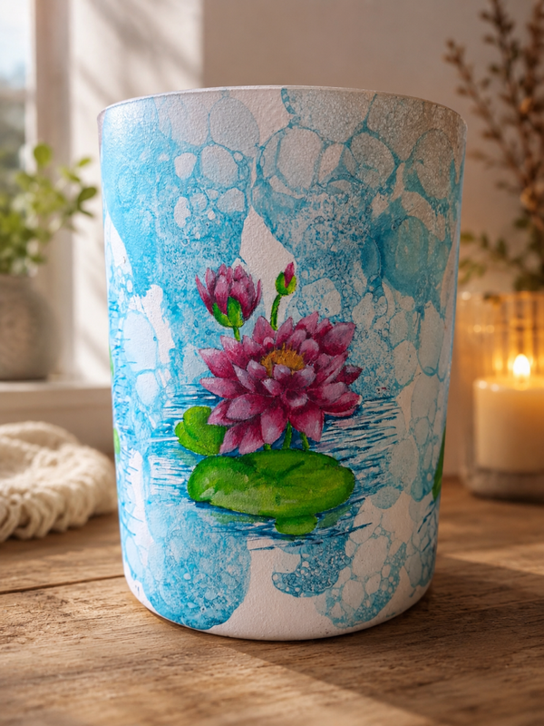 Handbeschilderde vaas 'Waterlelies & Libelle