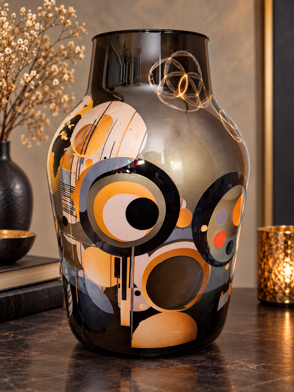 Grote zwartw melkbus vaas- Black and gold and a little silver
