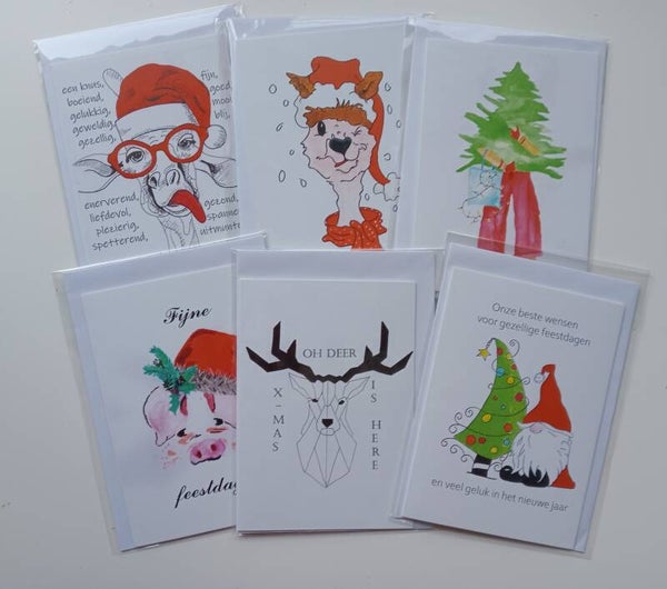 Set van 6 dubbele kerstkaarten