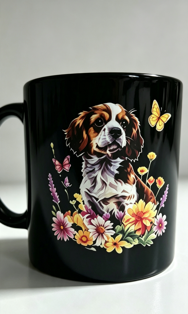 Cavalier King Charles Spaniel Mug 🐾 with multicolored paw print