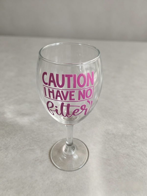 Caution: I Have No Filter | Funny Stemless Wine Glass | Sarcastic Wine Glass | Novelty Gift for Her | Wine Lover Gift | Best Friend Present