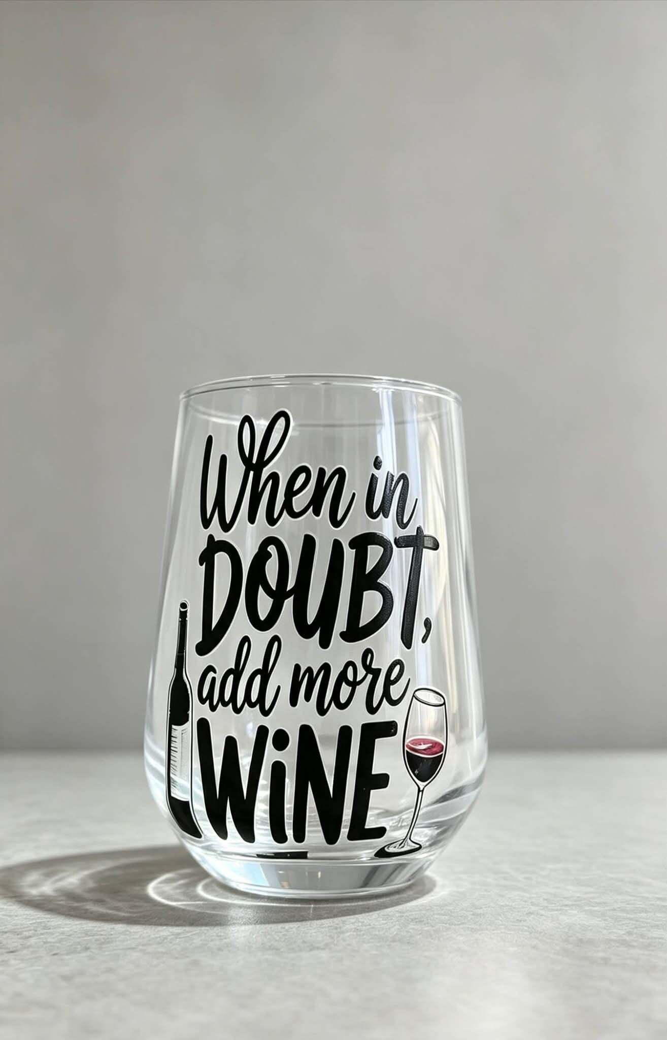 When in Doubt, Add More Wine – Funny Wine Glass | Floral Glass Cup | Gift for Wine Lovers | Birthday Gift | Mother's Day Gift