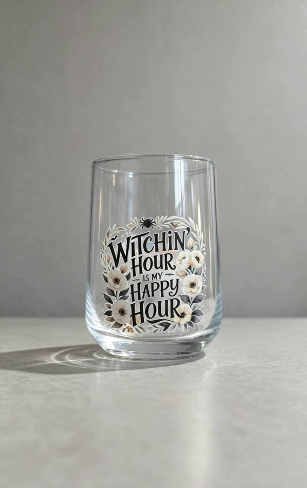Witchin' Hour Is My Happy Hour Floral Glass Cup
