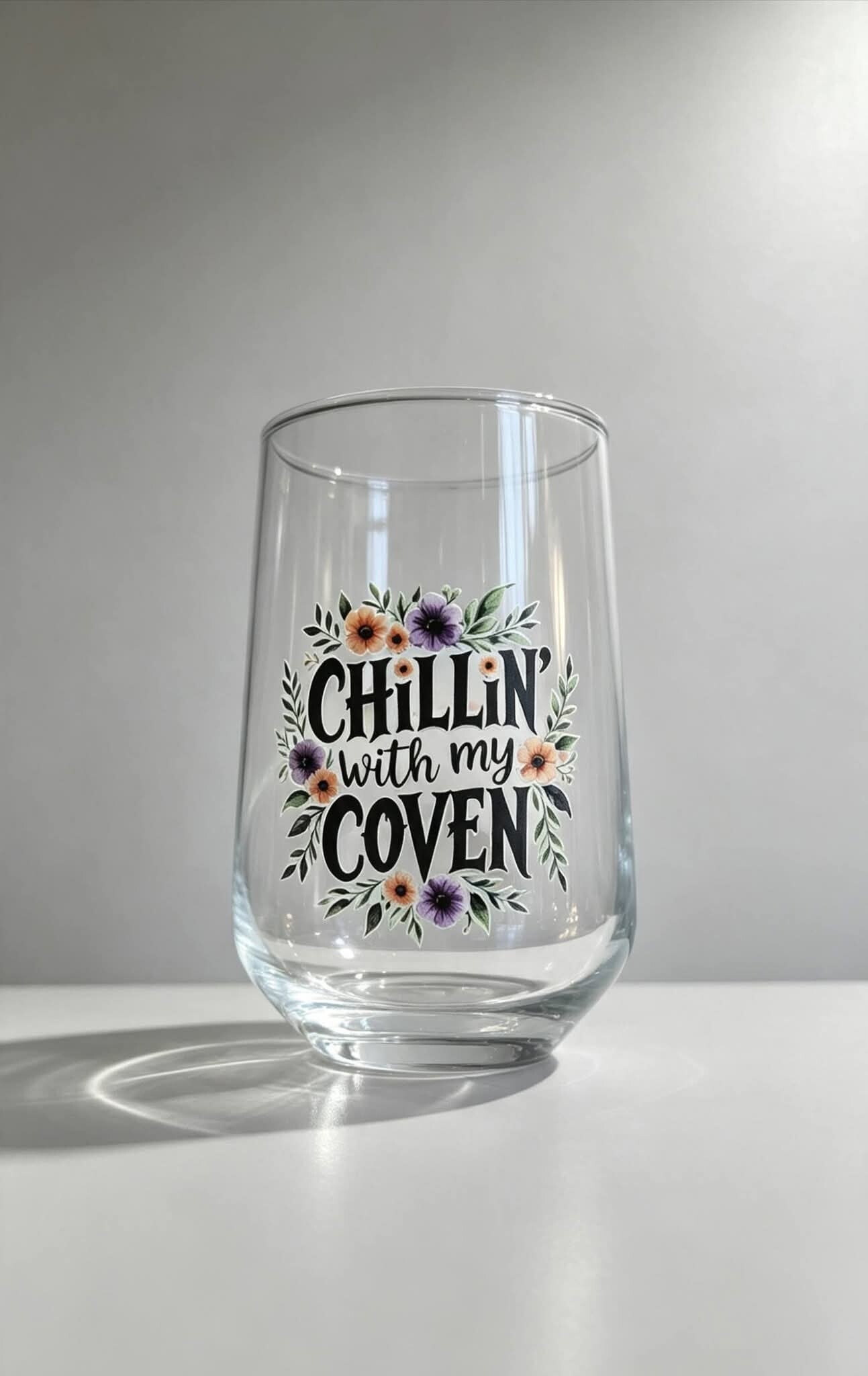 Chillin' With My Coven Glass Can – Funny Witch Glass | Halloween Libbey Glass | Spooky Season Cup | Witchy Iced Coffee Glass | Gift for Witch Lovers