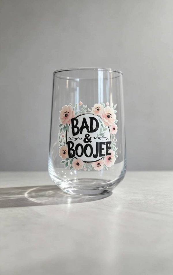 Bad & Boojie Glass Can – Funny Iced Coffee Cup | Trendy Libbey Glass | Cute Aesthetic Drinking Glass | Gift for Best Friend | Coffee Lover Gift