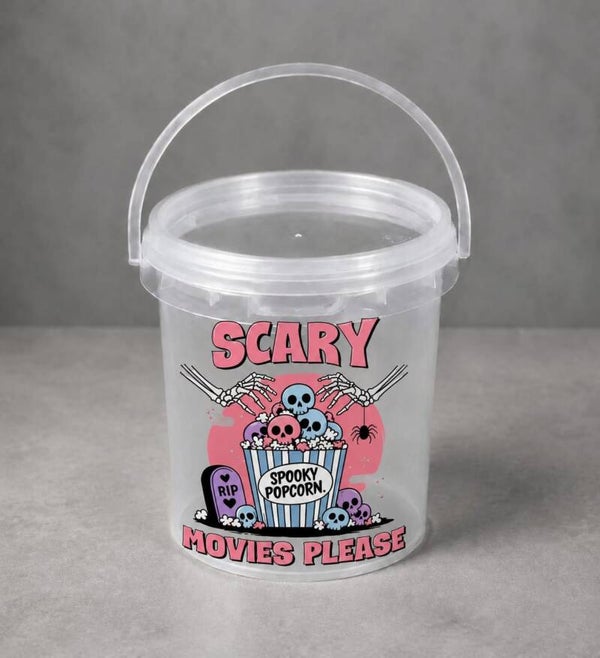 Scary Movies Please Popcorn Tub