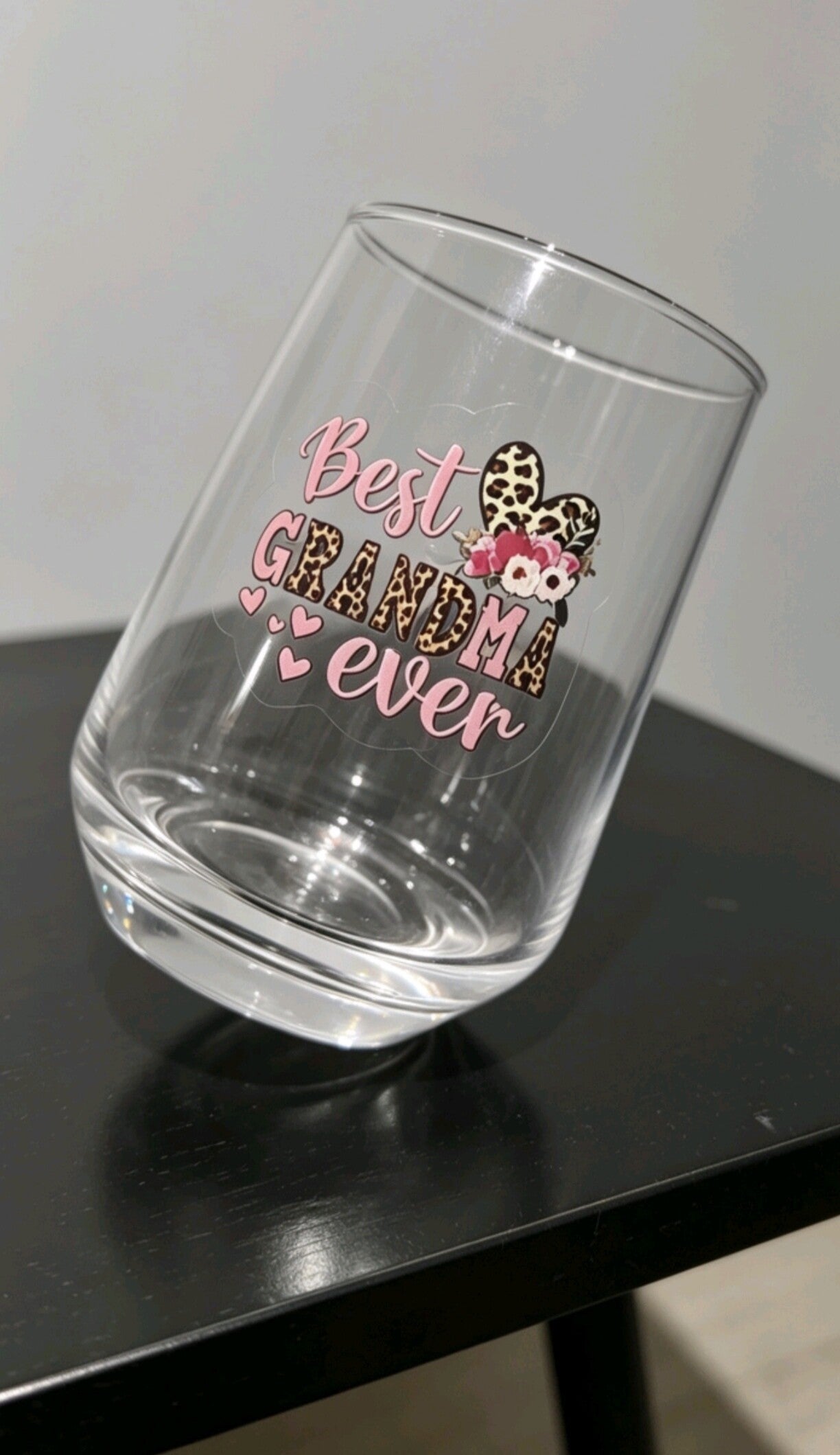 Best Grandma Ever – Floral & Leopard Print Glass
