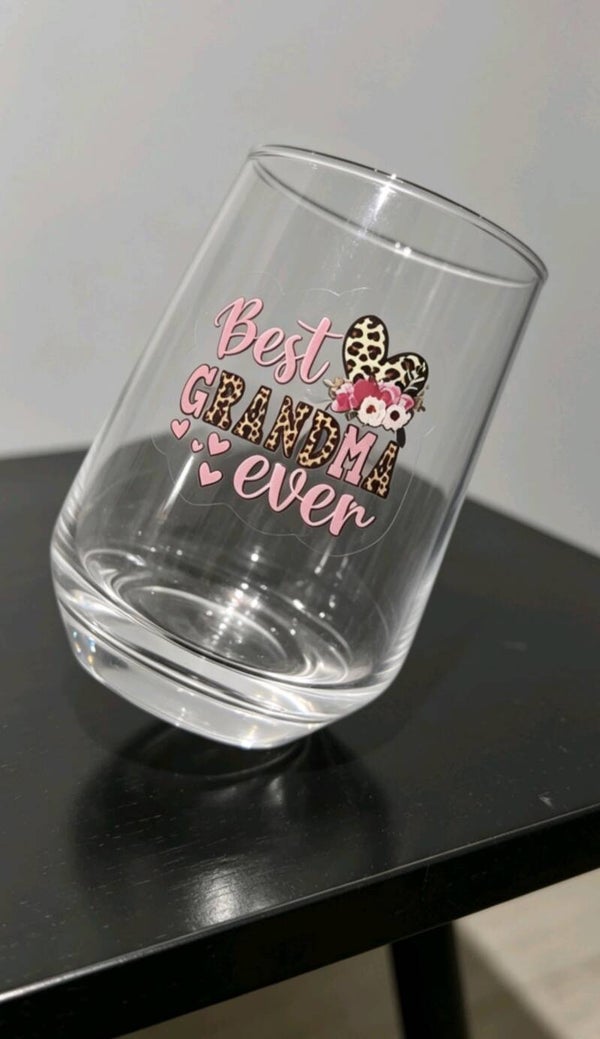 Best Grandma Ever – Floral & Leopard Print Glass