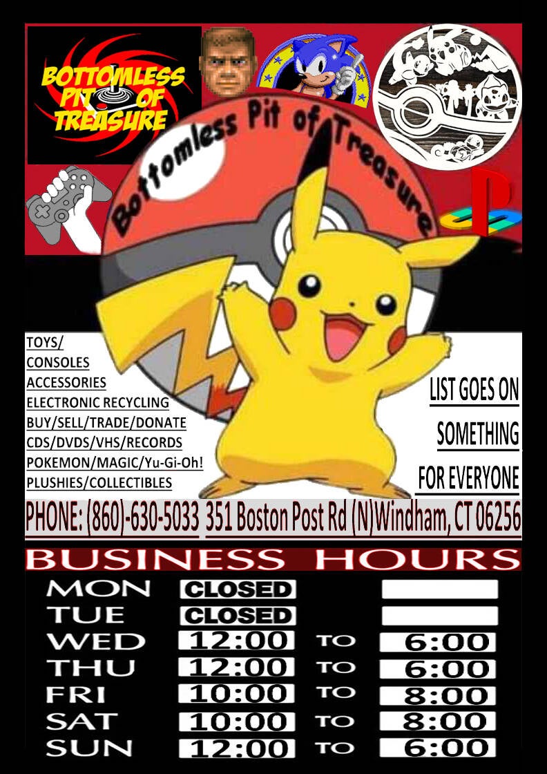  351 Boston Post Rd, Willimantic, CT, United States, 06256  (860) 630-5033  https://www.facebook.com/BottomlessPitOfTreasure/ 