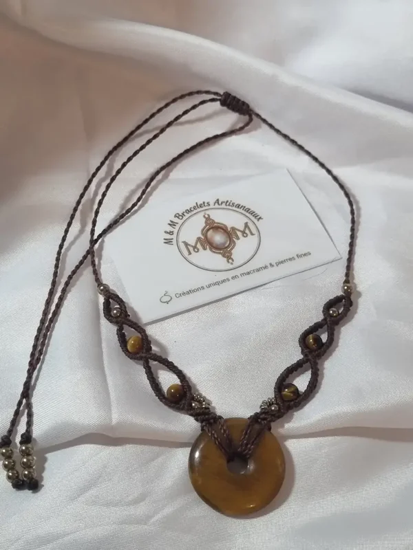 ​✨ Collier Équilibre : Donuts & Œil de Tigre (Macramé)