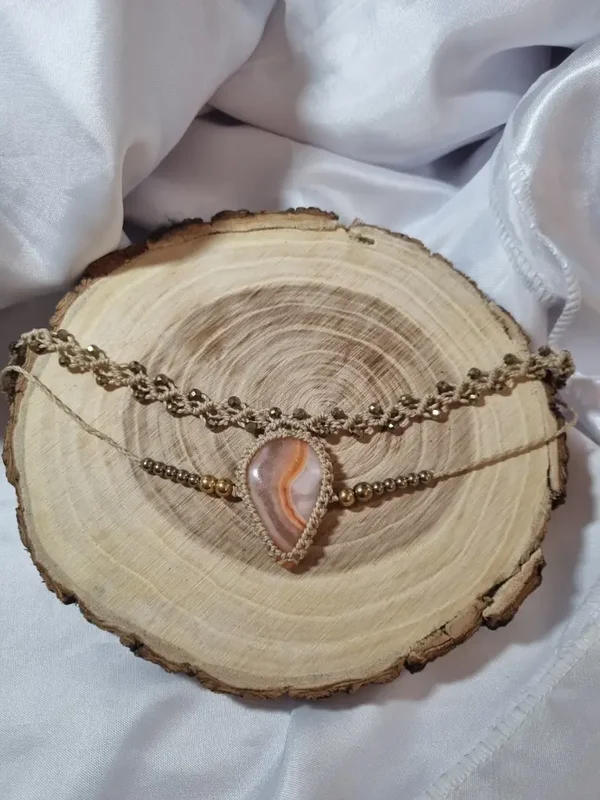 ​✨ Collier Choker "Aura Solaire" : Agate & Hématite Gold