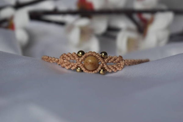 ​Bracelet « Nectar d'Amazonite » – Micro-Macramé Nude, Amazonite Pêche & Hématite Champagne
