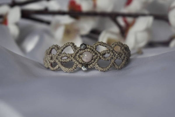 ​Bracelet « Douceur Argentée » – Micro-Macramé Taupe, Kunzite & Hématite Silver Facettée