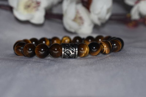 ​Bracelet « Regard du Tigre » – Perles 8mm Œil de Tigre & Acier Silver