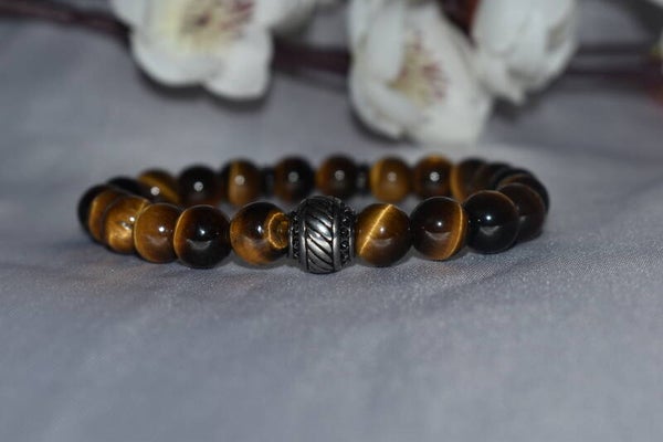 ​Bracelet « Sillon du Tigre » – Perles 8mm Œil de Tigre & Acier Silver